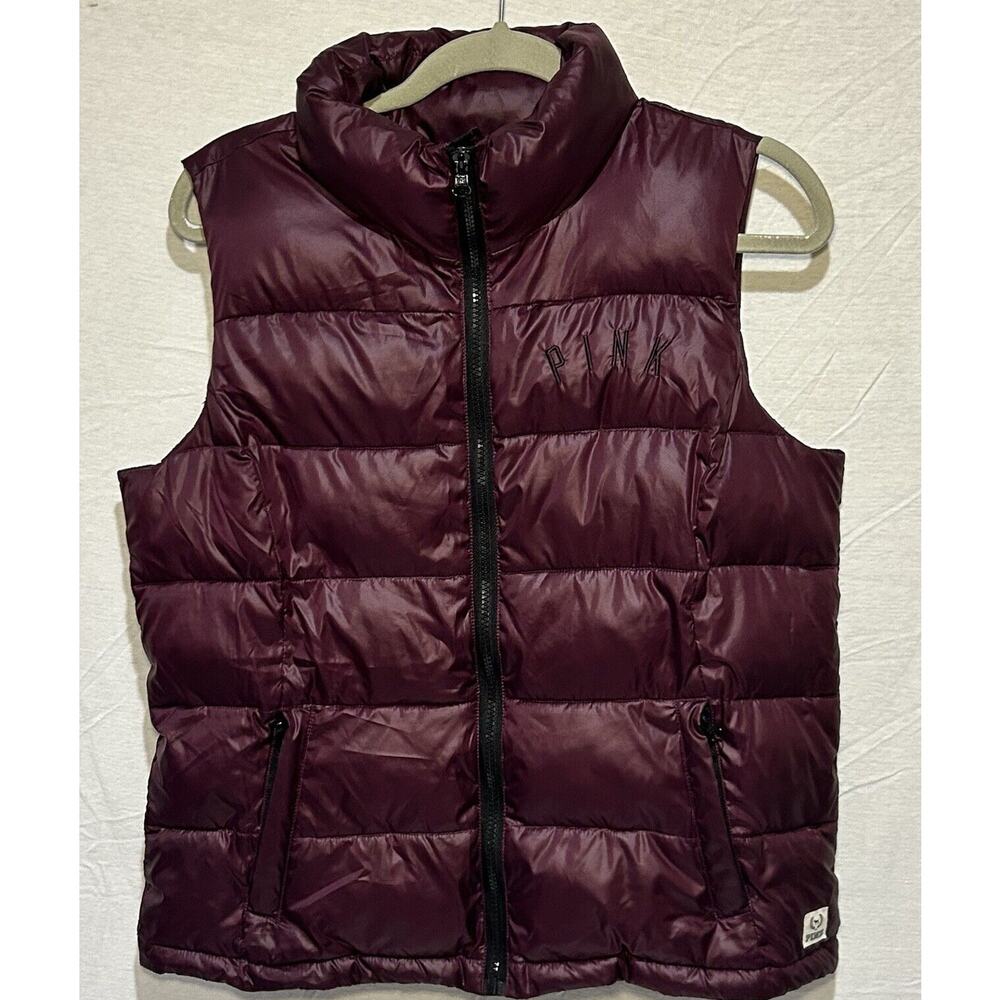 Victoria Secret PINK eggplant colored Puffer Vest With Pockets Size Medium
